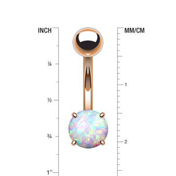 Detail View 1 of Rose Gold Fire Opal Prong Set Basic Belly Button Ring-White Opal